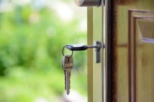 Unlocking house with key